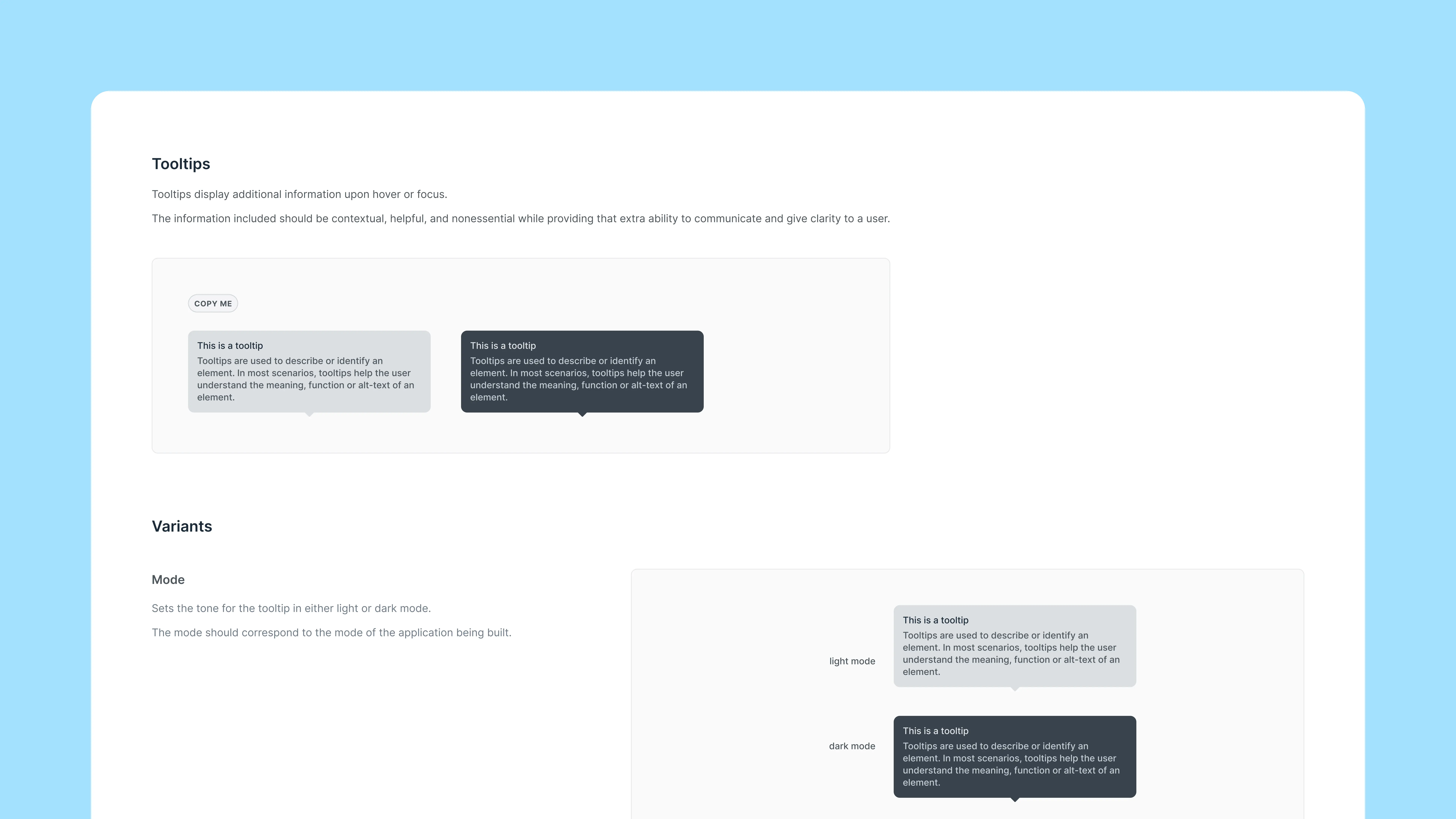 A snippet of the guidelines for using tooltips in the KBX Design System
